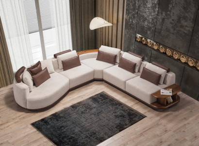 White corner sofa designer living room L-shaped couch upholstered furniture wooden frame